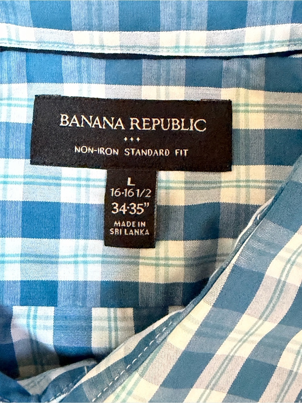 Banana Republic Non-Iron Standard Fit Blue White Plaid Dress Shirt Large